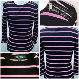 Lauren Ralph Lauren Zipper Trim Cotton Blend Top